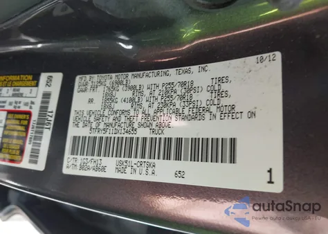 2013 Toyota Tundra Grade 5.7L V8 from USA, damaged, VIN 5TFRY5F11DX134655